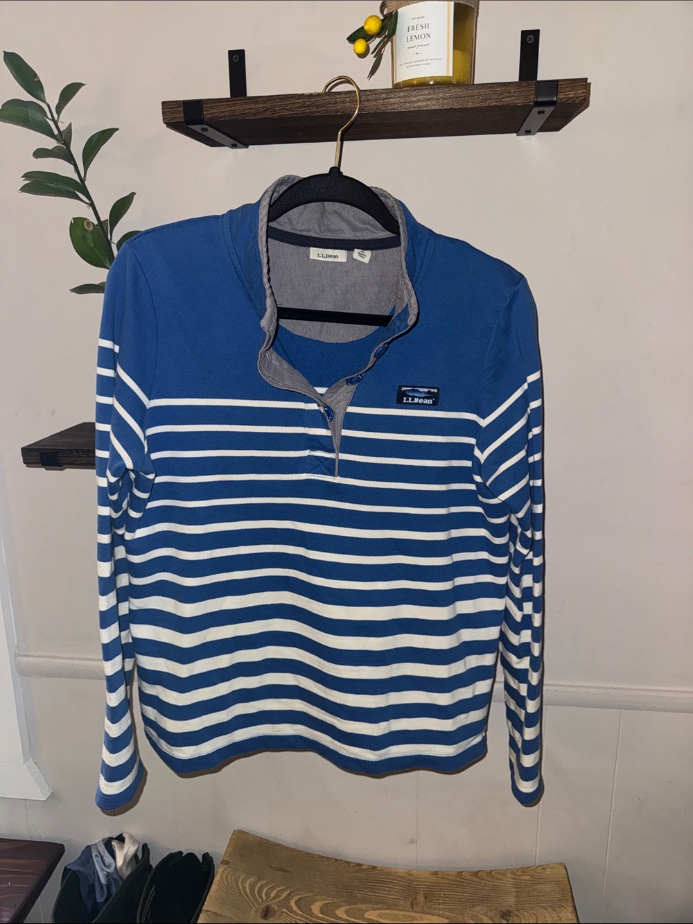 L.L.Bean Blue & White Striped Quarter- Button Size Small